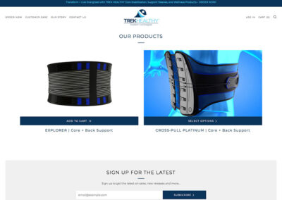 Screenshot of the Our Products page from TrekHealthy.com