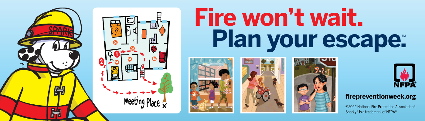 Fire Prevention Week information. Fire Won't Wait. Plan Your Escape. FirePreventionWeek.org