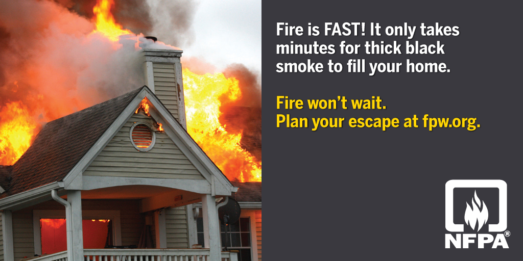 Fire Prevention Week information. Fire Won't Wait. Plan Your Escape. FirePreventionWeek.org